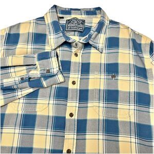 Jachs Washed Flannel Blue Plaid Long Sleeve Button Down Shirt Size XL